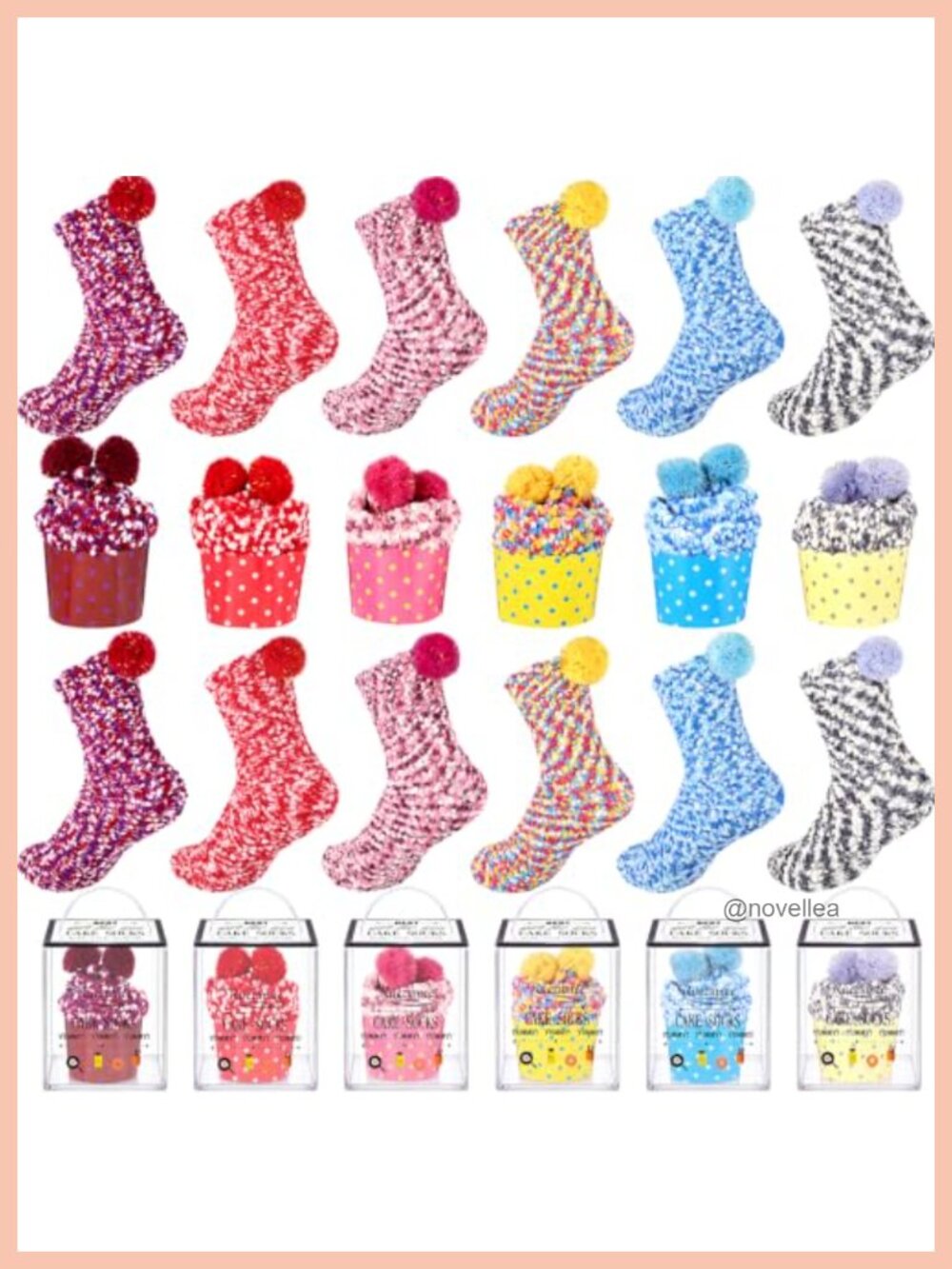Fuzzy Slipper Socks Set 12 Pairs Plush Polyester Spandex Cupcake Gift